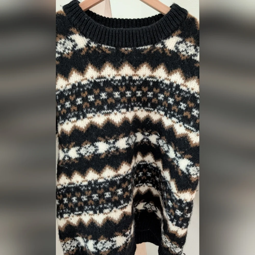 Vintage Geometric Abstract Patterned Wool Crewneck Sweater In Black - Picture 4 of 6